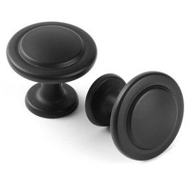 KOOFIZO Stepped Round Cabinet Knob - Black Pull Handle (Dia.31mm / 1.2 Inch), 10-Pack for Kitchen Cupboard Door, Bedroom Dresser Drawer, Bathroom Wardrobe Hardware