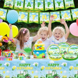 Tractor Birthday Decorations Tableware Set Tractor Party Decorations Plates, Napkins, Cups, Tablecloth, Banner for Tractor Birthday Party Supplies Favors Serves 20 Guests
