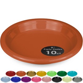 DecorRack 10 Large Plastic Plates, 9 inch Dinner Plates, Disposable Tableware for Kids Birthday Party, Orange (Pack of 10)