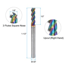 sourcing map Carbide Square End Mill, 1/8" Diameter Diamond-Like Carbon Coated 3 Flutes Milling Bit Cutter, for Aluminum Copper Non-Ferrous Metal, 1/8" Shank 1/2" Cut Length 1-1/2" Long HRC50