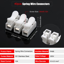 YIXISI 40 pieces fast cable for connecting, 1 pin cable plug, CH3 spring connector, for LED strip light wire connection