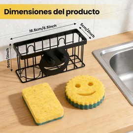 Soporte para Esponja de Fregadero de Cocina con Ventosa，Organizador de Fregaderos con Cara Sonriente, con 2 Esponjas，Porta Esponja Fregadero para Esponja, Jabón, Cepillo de Platos, Fregona, Cepillo