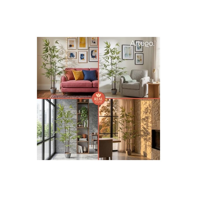 Artego Planta Artificial Decorativa Moderna con Maceta Bambú Grande de