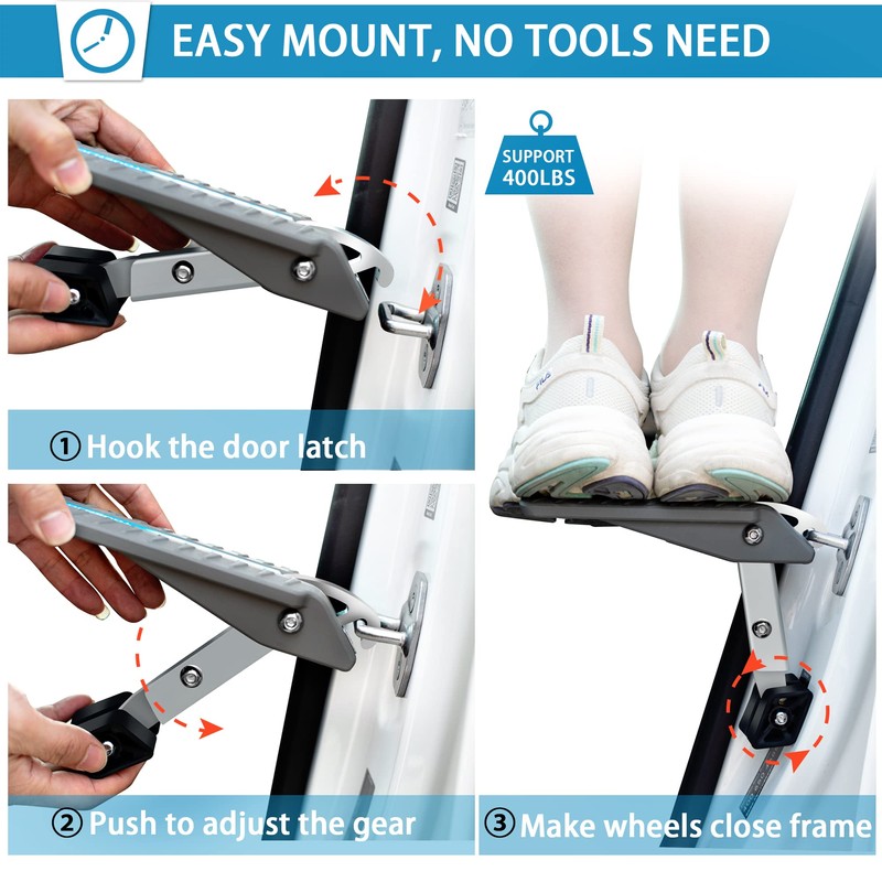 TOOENJOY Universal Car Door Step with 5 Gear Adjustment/No Assembly,
