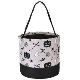 Halloween Bucket for Trick or Treat,Durable Candy Gifts Basket Tote Bag with Handle Halloween Party Favor (Grey)