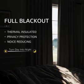 Joywell Flax Brich Linen Full Blackout Curtains 84 Inches Long,Grommet Thermal Insulated Black Out Room Darkening Window Textured Drapes for Bedroom Living Room Nursery,2 Panels Set,52 x 84 Inch