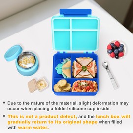 Lunch Box Kids with 5 Compartments, Insulated Food Jar & Utensil & Sauce Container & Lunch Bag & Silicone Collapsible Cup, Leak Proof Bento Box, BPA-Free & Dishwasher Safe-Sky Blue