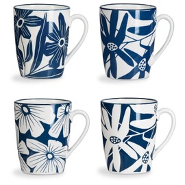 ONEMORE Coffee Mugs Set of 4, 12 oz Porcelain Coffee Cup with Handles, Blue Ceramic Mugs for Latte Cappuccino Tea Cocoa, Microwavable Dishwasher Safe, Scratch Resistant