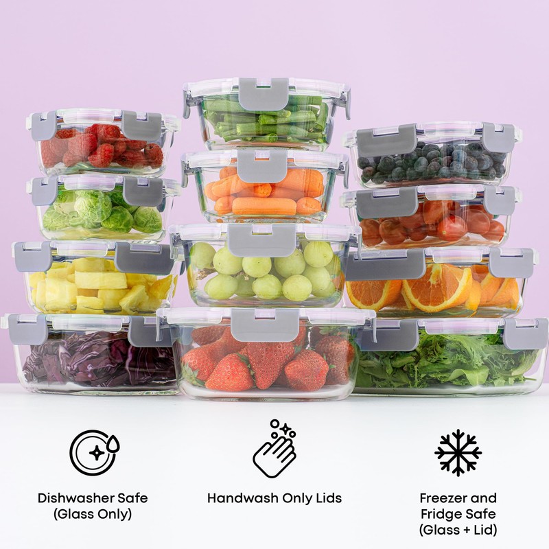 JoyJolt 24pc Borosilicate Glass Storage Containers with Lids | 12