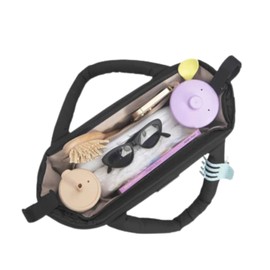 7 A.M. Universal Stroller Organizer Bag - Easy Grab Top Handles, Stroller Caddy with Cup Holder, 3 Open Compartments, Adjustable Stroller Straps & Zippered Wallet Pocket | (Black)