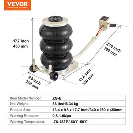 VEVOR Air Jack with Adjustable Handle, Max 5 Ton/11000 lbs Triple Bag Air Jack, Airbag Jack with Six Steel Pipes, Lift up to 18.5 inch/470 mm, 3-5 s Fast Lifting Pneumatic Jack for Car, Garage, Repair:_3T - Non-Adjustable Long Handle - White