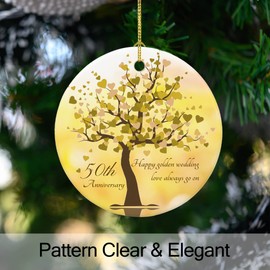 50th Anniversary Ornament, Gifts for 50th Wedding Anniversary, 50 Year Anniversary Valentines Gifts for Couples, Parents, 2.9" Ceramic Golden Anniversary Christmas Ornaments 2025