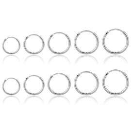 Linxins Silver Hoop Earrings 5 Pairs Of Hoops Earrings In Sterling Small Silver Hoops Earrings For Women Men Sterling Silver Earrings Hoops Sleeper Earrings Hypoallergenic 1.6mm*8/10/12/14/16mm