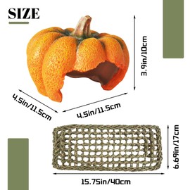 MUYG Reptile Resin Pumpkin Hut, Crested Gecko Habitat Hideout Cave Bearded Dragon Hammock Lizard Natural Seagrass Lounger Leopard Gecko Tank Accessories with Jungle Climber Vines for Chameleon(4PCS)