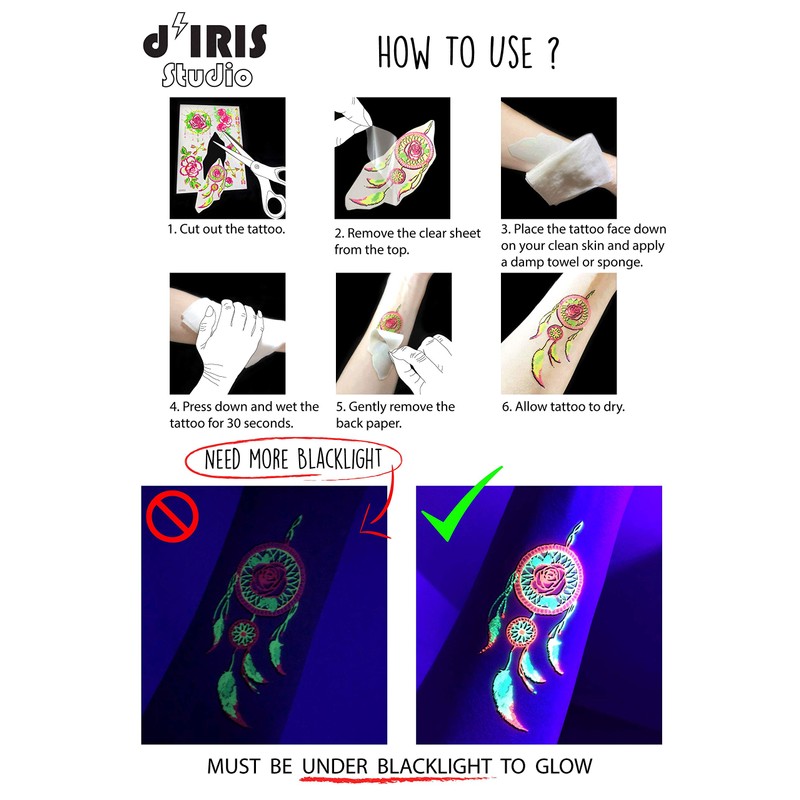 Blacklight Glow Party Temporary Tattoo-1 Sheet - Cobra