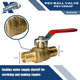 XFITTING 4 Pieces 1" Pex Ball Valve with Handle Red, 24-2-5=4X (4 Packs)