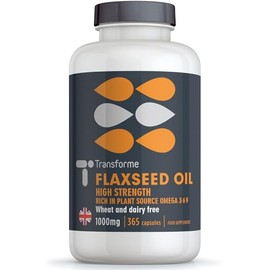 Transforme Flaxseed Oil Capsules 1000mg, Cold Pressed Omega 3 6 9, 365 Softgels, High in Alpha Linolenic, Linoleic & Oleic Acid, 2000mg Serving, Lactose & Gluten Free, 6 Month Supply