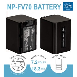 NPFV70 Battery & Charger Kit for Sony DCR-SX63 DCR-SX65 DCR-SX83 DCR-SX85 Handycam Camcorder - Includes Qty 2 NP-FV70 Batteries + AC/DC Battery Charger