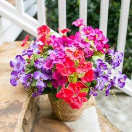 Hibiscus Artificial Flowers Plants for Outdoors Summer Decoration, 6 Bundles Fake Silk Hibiscus Bouquet Realistic UV Resistant Tropical Flowers Artificial for Outside Planter Front Door Porch Patio