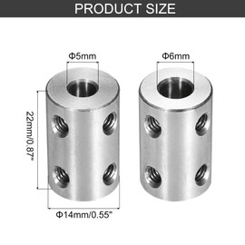 MECCANIXITY Rigid Screw Coupling 5mm to 6mm Shaft Coupler Connector L22mm x D14mm Steel Joint Connector Rigid Coupling Set for 3D Printers DIY Encoder with 8 Screws & Hex Wrench, 2 Pcs