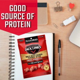 Jack Link's Chicken Tender Bites, Sweet BBQ, Bulk Pack - Flavorful Meat Snack for School, 9g Protein and 70 Calories, Made with 100% Chicken, 1oz (Pack of 48)