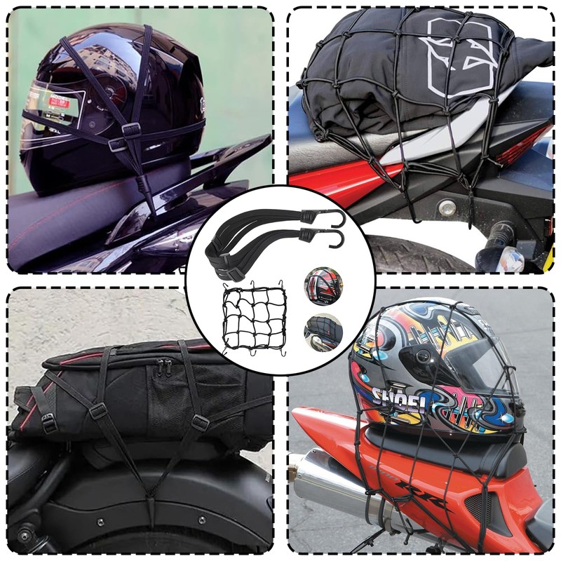 2PCS Motorcycle Cargo Net, Durable Motorcycle Luggage Straps with Hooks,