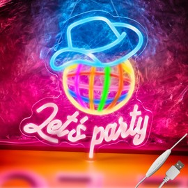 Let's Party Neon Sign, Disco Neon Sign, Led Neon Light for Wall Decor,Neon Signs for Light Sign for Disco Partie ,Bar,Music,Wedding birthdy ,Game Room Man Cave,Christmas. Dimmable, USB powered,Neon lights.