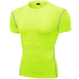 SPVISE Fluorescent Green Compression Tshirts Shirts for Men Short Sleeve Cool Dry Workout Gym Shirts Sports Undershirts