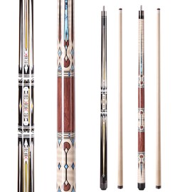 Walkerby 58" Professional Pool Cue Stick Set- Canadian Maple Shaft with Irish Linen Wrap, 13mm Leather Tip, Brass Joint; Includes Glove Cue Bag (Red & White)