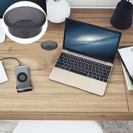 Pack of 4 Desk Cable Grommets, 80 mm Cable Hole for Desk with Hole Saw, Cable Guide for Push-in Hole Cover, Cable Hole for Desk, Black