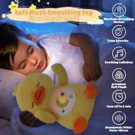 Emoin Duck Stuffed Animal, Soothing Breathing Duck Plush Sleep Buddy Soothe Snuggle Duck Baby Toy with Realistic Breathing Motion and Lights Music for Anxiety Adults and Kids