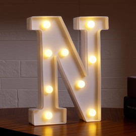 DyingSwan Led Light Up Letters, 26 Alphabet Marquee Letter Lights, Small Letters with Lights, Battery Powered Letter Sign Lights for Party, Table, Wall Decor (Letter N, Warm White)
