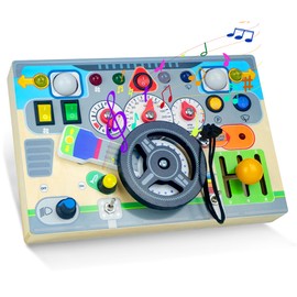 Naeqieo Busy Board with Led Light Switches, Montessori Toys for Toddlers, Wooden Toddler Travel Sensory Toys, Ideal Gift for 3 + Year Old Boys and Girls