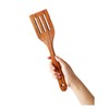 Yhendelion Kitchen Premium Teak Wooden Slotted Spatula-Long Handle, Flat Frying,