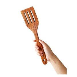 Yhendelion Kitchen Premium Teak Wooden Slotted Spatula-Long Handle, Flat Frying, Non-Stick Safe, Handmade, Multipurpose,Wooden Turner, Wooden Spatula for Cooking & Gifting