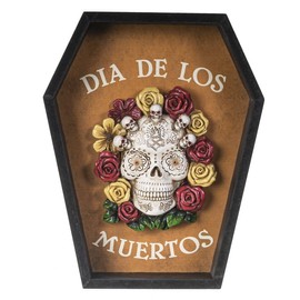 Pacific Giftware Dia de Los Muertos Skull Crown Coffin Sign, 6.75" Tall