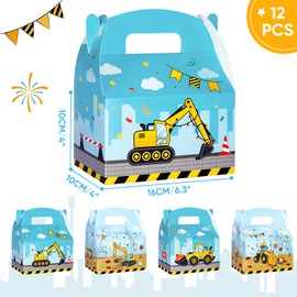 WERNNSAI Construction Party Treat Boxes -12 Pack Dump Truck Party Favor Paper Gift Boxes Small Candy Snack Bags for Boys Yellow Goodie Boxes Gift Wrapping Box for Birthday Holiday Baby Shower