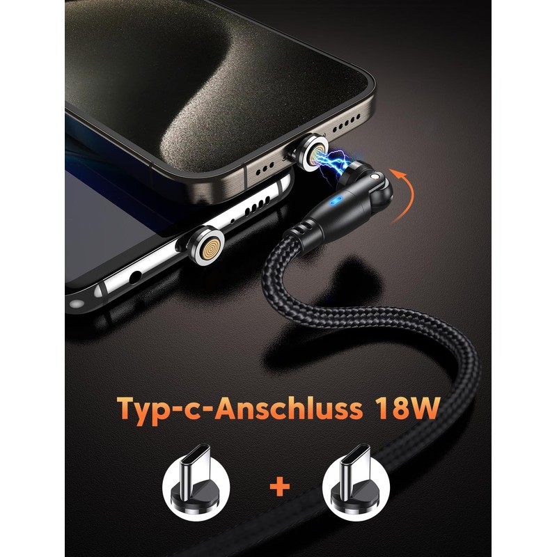 VAFOTON 9Pin Magnet Ladekabel (2Pack 2m+1m), 540 Grad USB Magnetisches