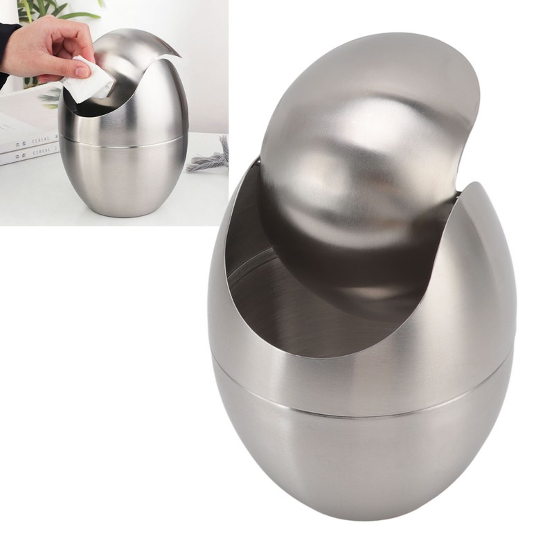 Desktop Trash Can Stainless Steel Egg Shape Mini Countertop Waste