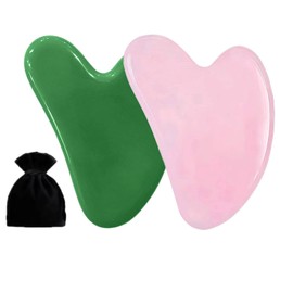 HZLXMYXO1 2 Pack Gua Sha Facial Tools,Gua Sha Jade Stone Gua Sha Massage Tool, Guasha Tool for Face and Body Skin Massage. Tools for SPA Acupuncture, Pink Stone for Body Face Neck and Eye (A)