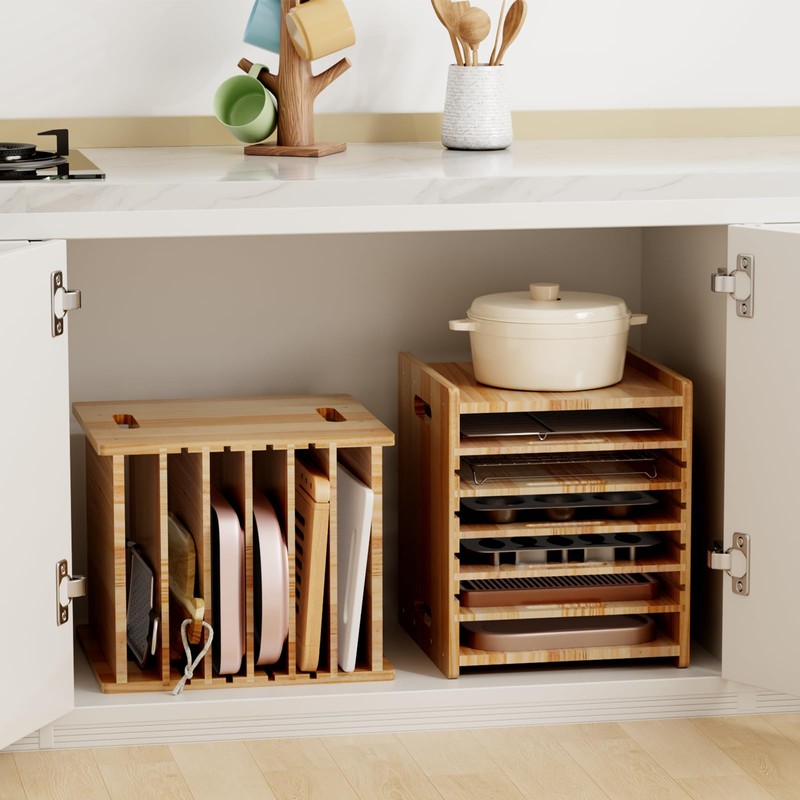 HAIDAIYA 7 Tiers Cookie Sheet Organizer for Cabinet, Wooden Tray