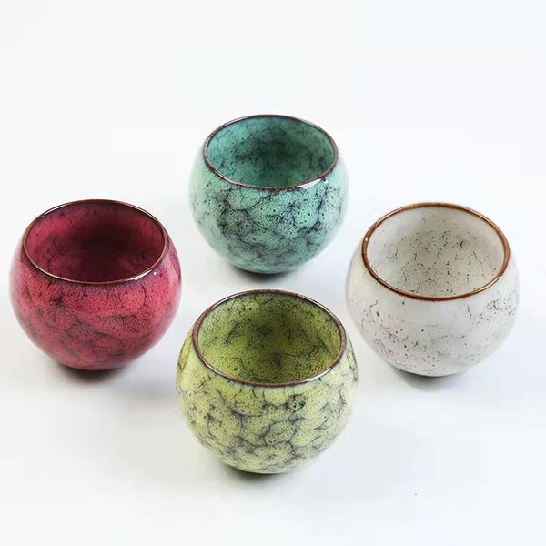 MQjzsh Handmade Chinese Japanese Tea Bowls, Tea Cup Set, 4