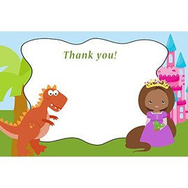 30 Blank Thank You Cards Dinosaur Princess Kids Girl Boy Birthday Party + 30 White Envelopes