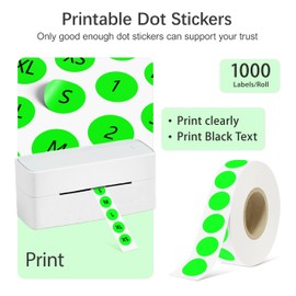 YOULAISHI 1/2 Inch Circle Dot Stickers 1000 PCS Color Coding Thermal Labels Dots Writable Printable Small Round Stickers for Office, Classroom, Inventory Organizing Storage, Fluorescent Green