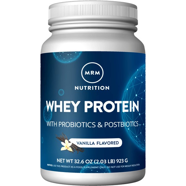 MRM Nutrition Whey Protein | Vanilla Flavored |18g Protein | with 2 Billion probiotics + Digestive enzymes + BCAAs | High Absorption + Digestion | Hormone + antibiotic Free | 33 Servings