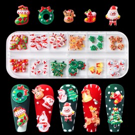 45Pcs/Box Christmas Nail Charms 3D Snowman Reindeer Bell Santa Nail Rhinestones Resin Christmas Tree Nail Charms for Acrylic Nails Cute Elk Sock Design Nail Gems Jewelry Nail Art Accessories for Women