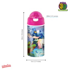 3D LiveLife Deluxebase Happy Unicorn 3D Lenticular Plastic Water Bottle with Straw Children's Water Bottle 600ml Original Illustrations by Renowned Artist Michael Searle