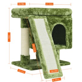 SYANDLVY Small Cat Tower for Large Cats, Cute Cat Tree for Indoor Cats, Kittens Condo with Scratching Post and Board, Cat Cave, Modern Cat Activity House with Plush Perch (Green)