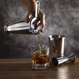 Premium 4-Piece Boston Cocktail Shaker Set w/Hawthorne Strainer & Japanese Jigger, Stainless Steel 304- Weighted Cocktail Set - Boston Shaker Set - Bartender Shaker - Shaker for Cocktails