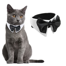 HACRAHO Tux Dog Bowtie, 1 Piece White Adjustable Pet Neck Tie Tuxedo Bow Tie and Collar for Small Dogs Cats for Wedding Birthday Party, Neck Girth 11.02-12.01"